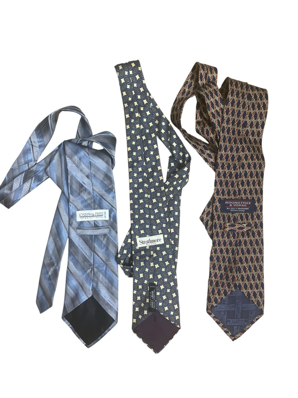 Lot of 3 Men's 100% Silk Ties Joseph & Feiss Strathmore Roundtree Yorke XL